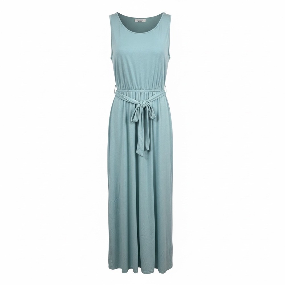 Women's Zenana Mint Green Tie Waist Midi Dress Sleeveless Casual Boho L